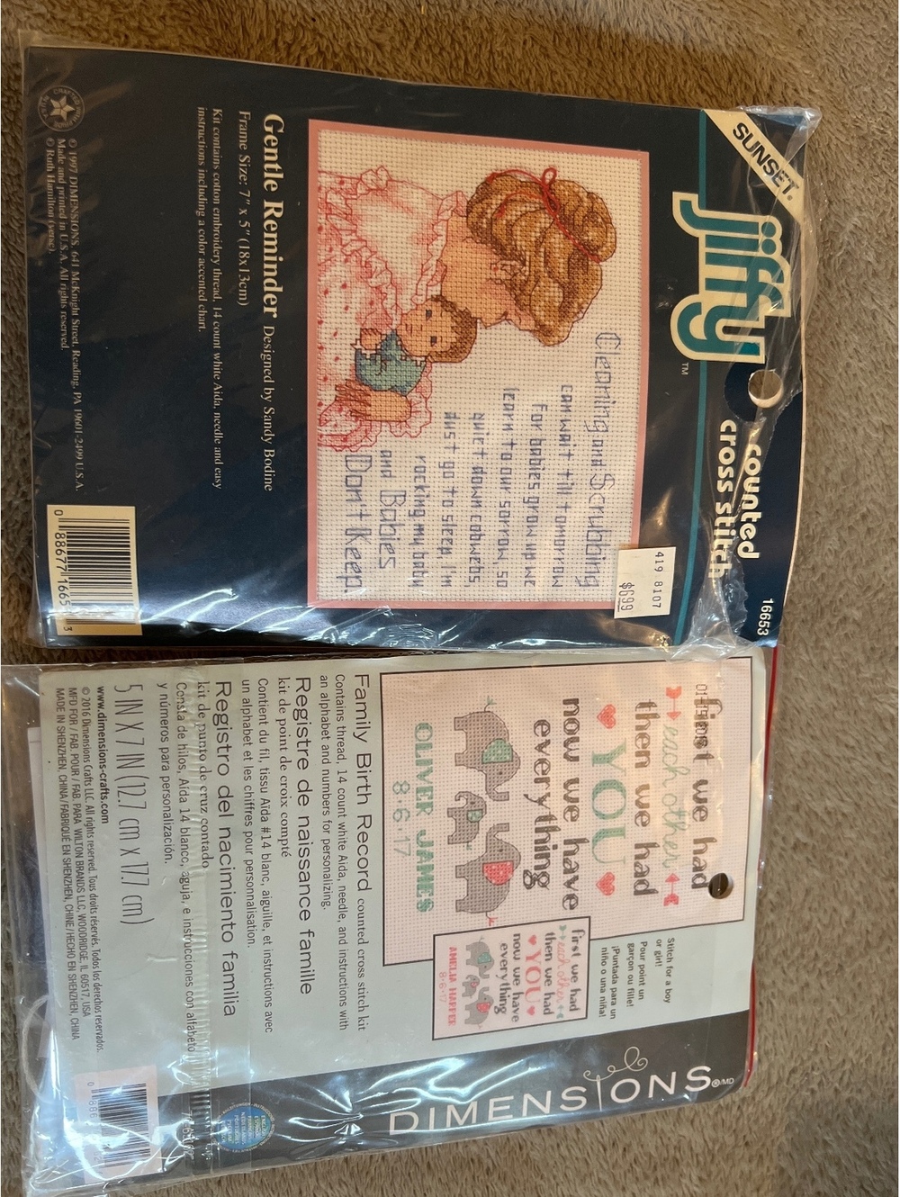 Dimensions Family Birth Record and Jiffy Counted Cross Stitch Kits